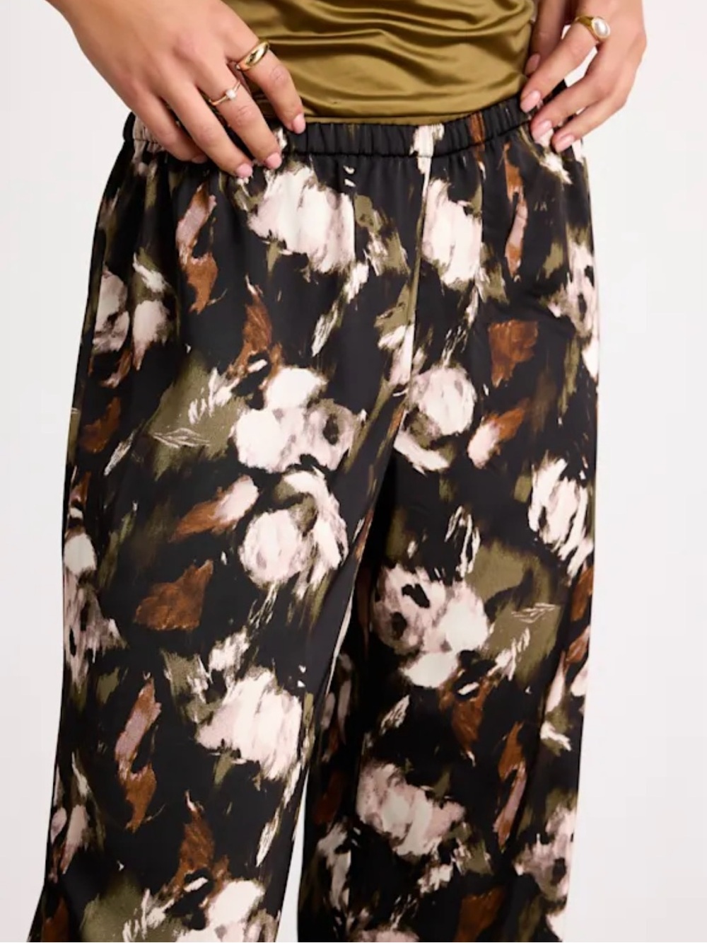 Lulus Moreau Black Satin Abstract Print Wide-Leg Pants - Picture 2 of 3